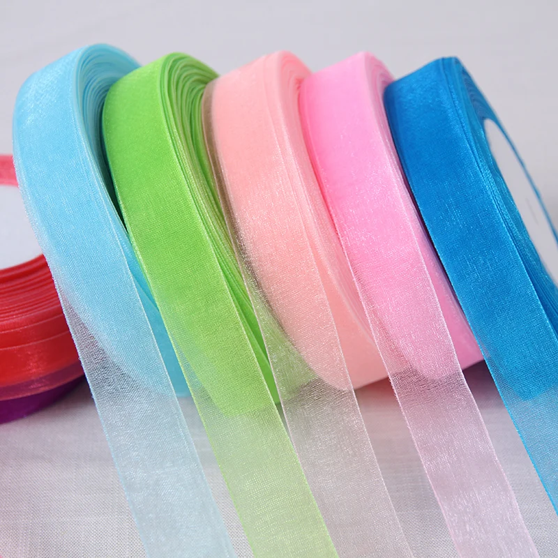 

20mm Chiffon Organza Ribbons 22 Meters/Roll Wedding Party Decoration Birthday Cake Gift Box Wrapping White Pink Blue Red Ribbons