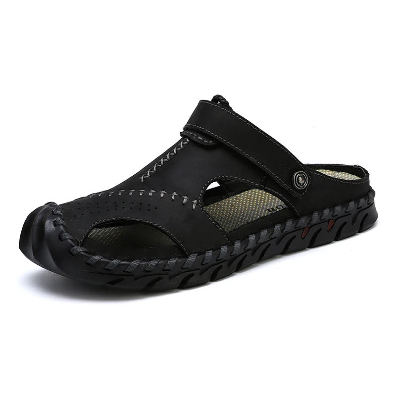 

Men Sandals Fashion Fretwork Soft Leather Covered Toe Rubber Sole Slip On Handmade Casual Beach Sandals Footwear Zapatos Hombre