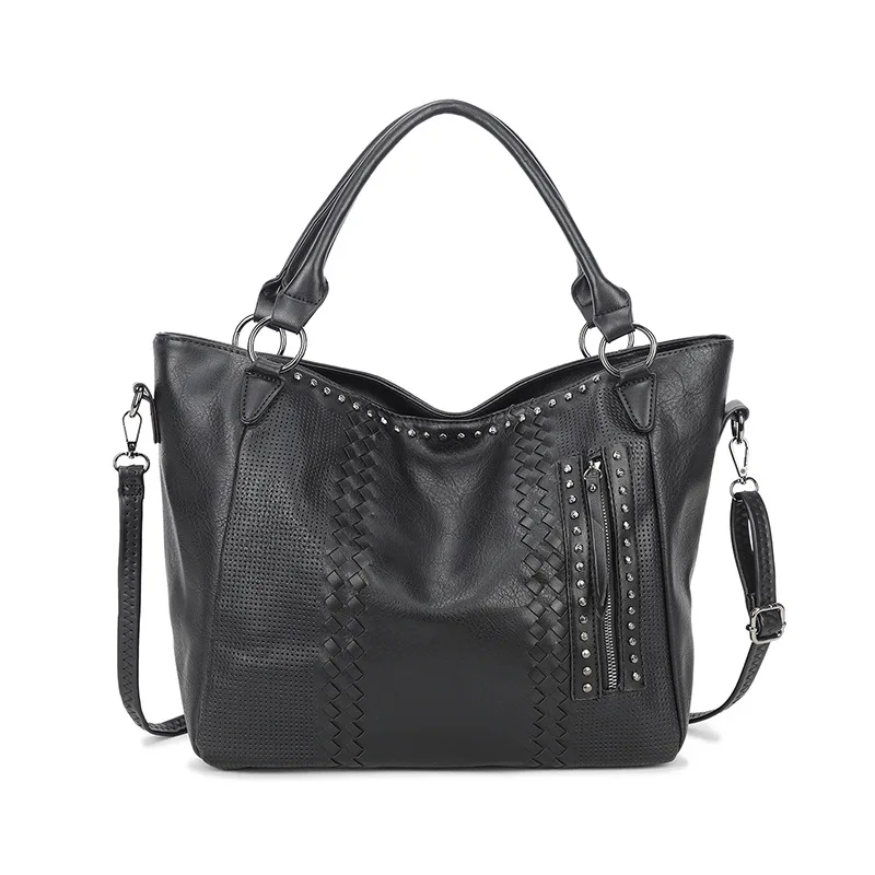 

2021 Women Large Capacity Retro PU Tote Bag Rivet Soft Leather One Shoulder Armpit Or Diagonal Commuter Generous Bag