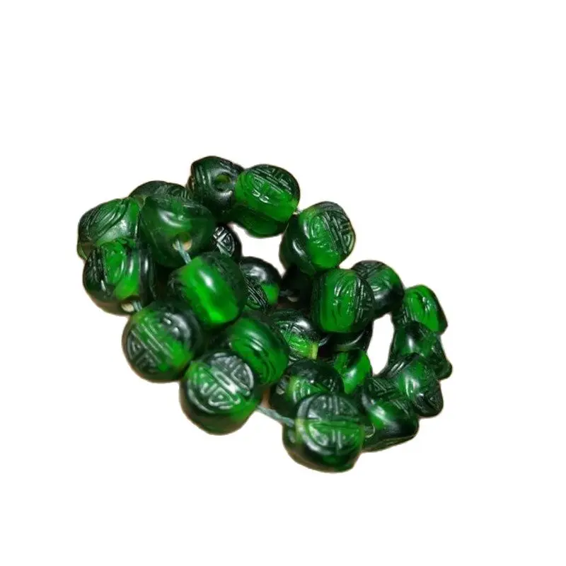 

Collection of Qing Dynasty old glass, emerald green, longevity word, three arris bead, hand string, Buddha bead, scattered bead