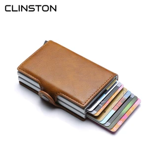 TOP RFID Men's Leather ID Credit Card Holder Male Automatic Aluminum Alloy Hasp Business Double Laye in India