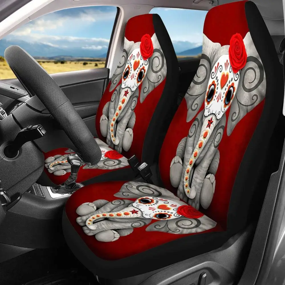 

INSTANTARTS Lovely Animal Elephant Pattern Anti-Slip Automobile Seats Protector Set of 2 Soft Universal Car Front Seat Covers