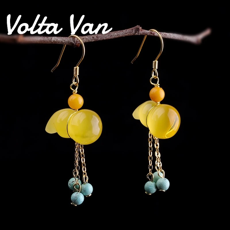 

Volta Van Jade Drop Earrings 925 Sterling Silver Pendientes Plata Gourd Fine Jewelry 2022 New Trendy Elegant Fashion Earrings
