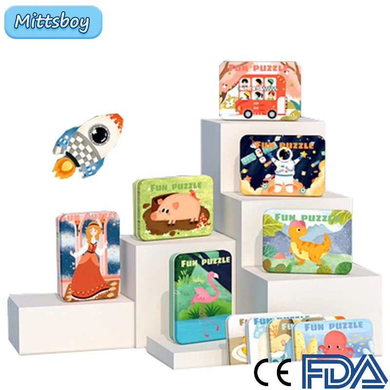 

Montessori WoodenToy 3D Puzzle Dinosaur Princess Animal Tin Box For Children Jigsaw Brain Training Learnings Toy Educational Toy