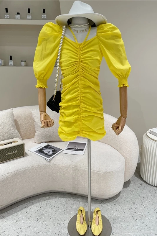 

Square Collar Puff Half Sleeve Halter Dress for Women 2021 Summer New Stretchy Bandage Stacked Off-Shoulder Mini Dress Female