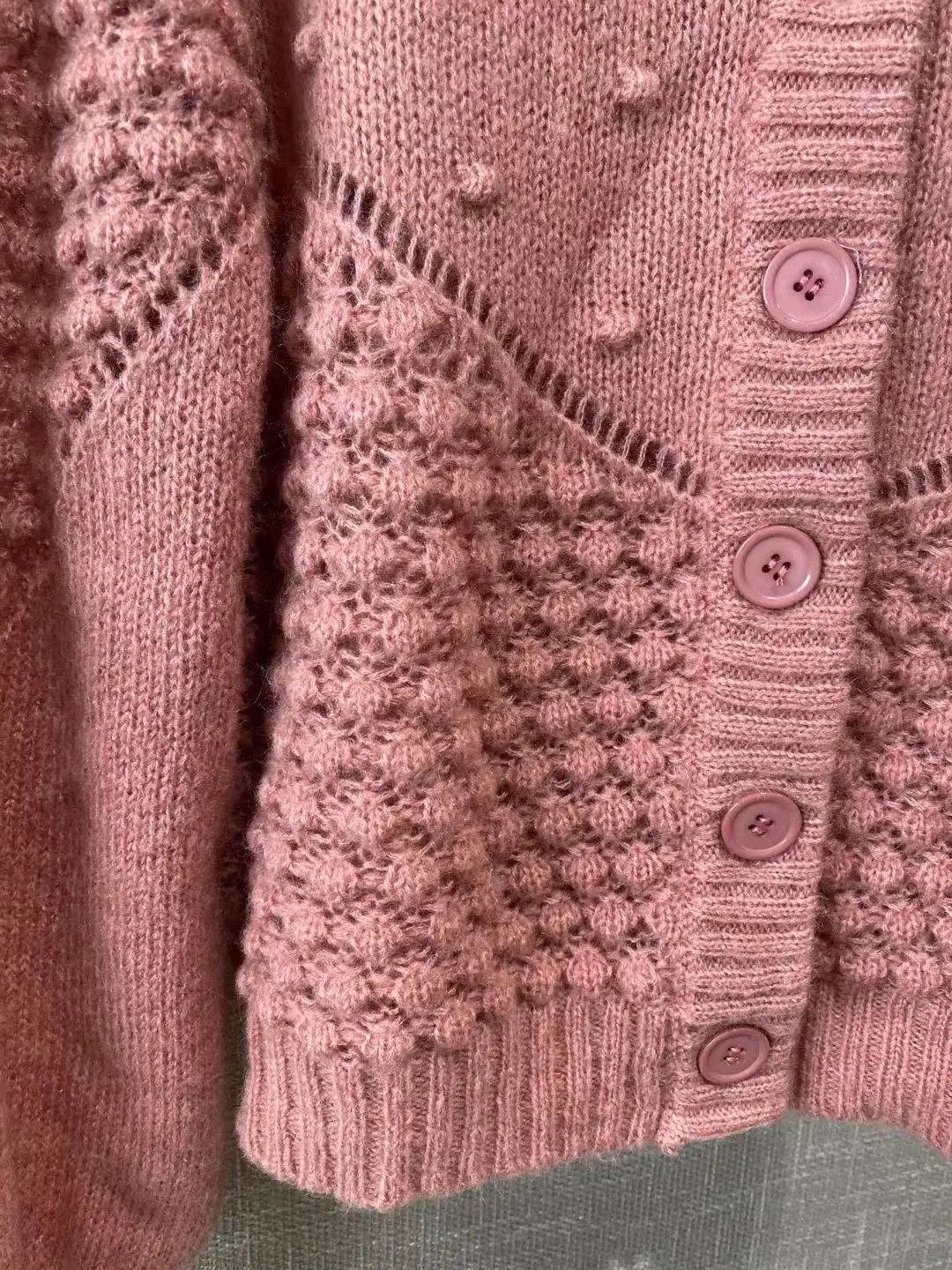 

2020 Autumn and Winter New Hollow Knit Sweater Puff Sleeve Long Sleeve Single-breasted Cardigan All-match Sweater Women