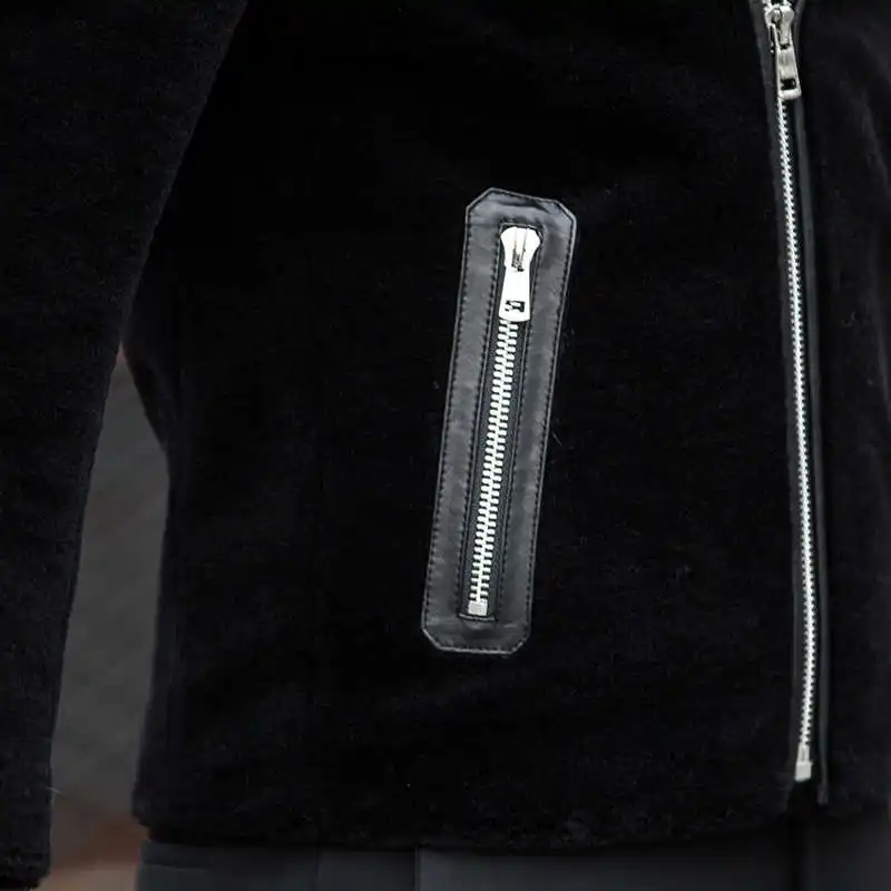 

AKOOSUN Natural Sheep Shearling Fur Coat Winter Jacket 100%Wool Fur Coat Real Mink Fur Collar Men Short Warm Jacket GY8708 MY759