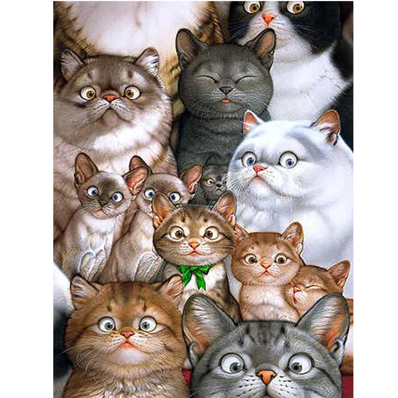 

5d Diy Diamond Painting Cross Stitch Kits Cat Family Full Square Rhinestone Mosaic Diamond Embroidery Painting Home Decoration