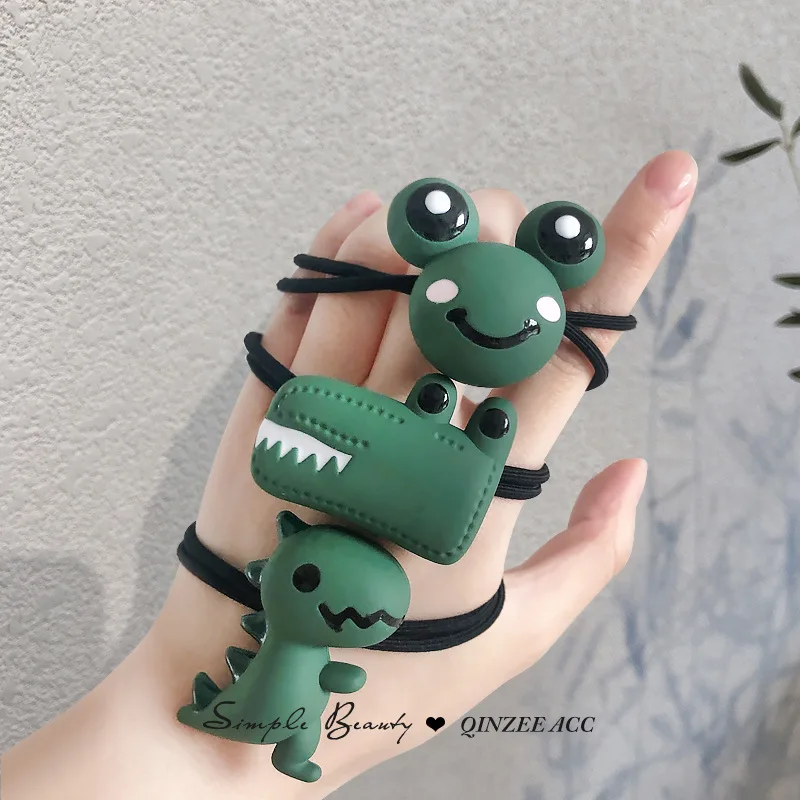 

Cute Cartoon Green Animal Fog Dinosaur Hair Rubber Bands Scrunchies Ponytail Holder Hair Tie Accessories For Girls Children Kids