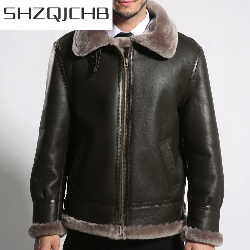 

JCHB 2021 Genuine Leather Fur Liner Mens Sheep Shearing Jackets Winter Thick Warm Smart Casual Long Sleeve Zipper Male Overcoats