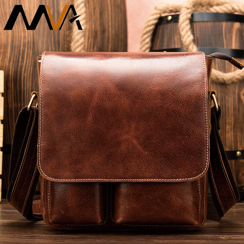 MVA Men's Shoulder Bag Cowhide Leather Male Crossbody Bags Crazy Leather Retro Messenger Bag For Men Cross Bags Men's Purse 8559