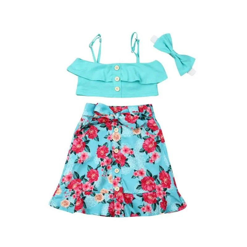 

Toddler Kids Baby Girls Crop Sleeveless Top Flowers Dress Summer Outfit Clothes