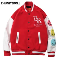 harajuku jacket men embroidery smile face bomber jackets fashion baseball coats streetwear high street tops college clothing