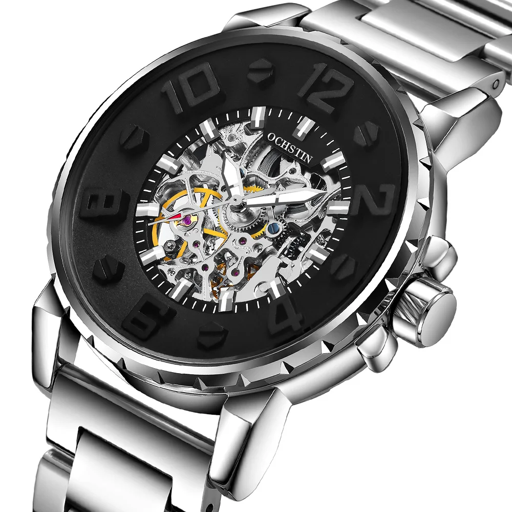 

Часы-скелетоны Мужские механические из нержавеющей стали с кожаным ремешком
