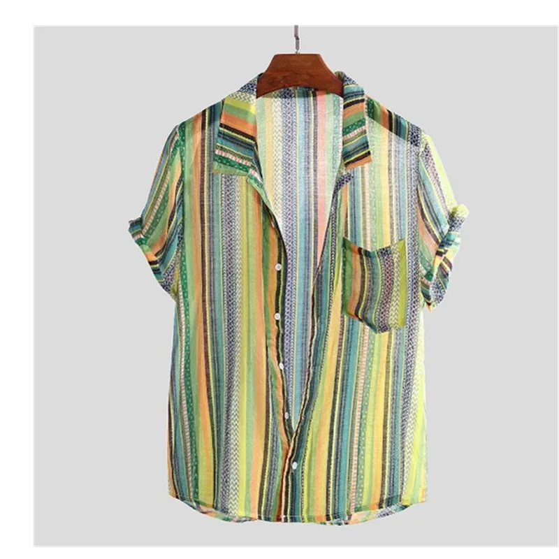 2019 мужские летние модные топы рубашки Повседневная полосатая футболка с принтом
