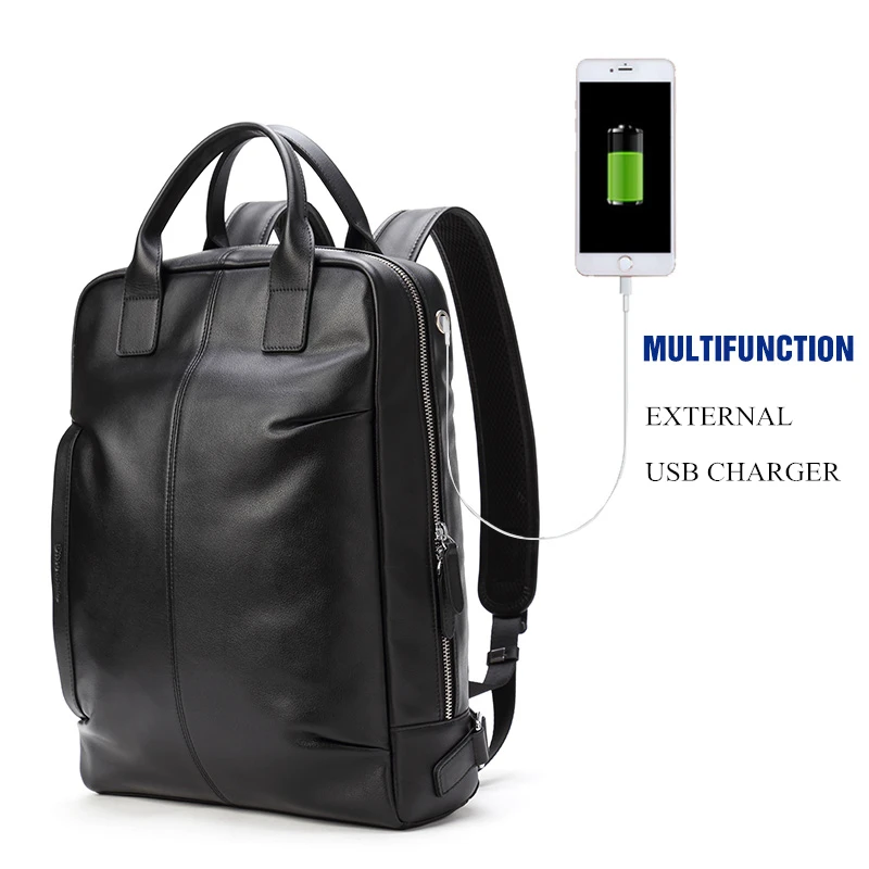 

BISON DENIM Genuine Leather Men Backpack Waterproof Backpack Fashion 15.6 inches School Bag for Teenager Casual Travel Bag N2695