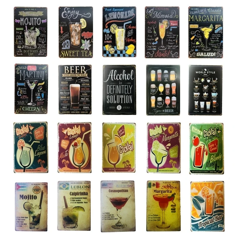 

Retro Cocktail Margarita Metal Plaque Tin Sign Vintage Alcohol Drink Beer Tin Poster Wall Art Plate Pub Bar Club Home Decoration