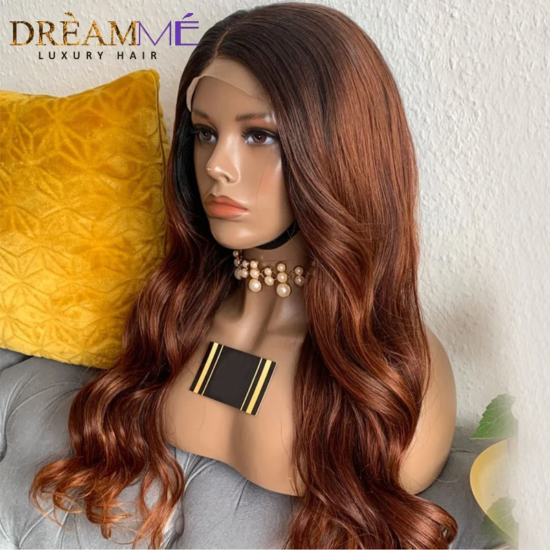 Невидимый поддельные головы человеческих волос парик с Омбре Цветной 13X6