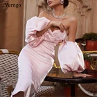 Женское атласное вечернее платье Verngo, элегантное розовое шелковое платье с жемчужинами, с пышными рукавами и рюшами, до колен, для выпускного вечера, 2021
