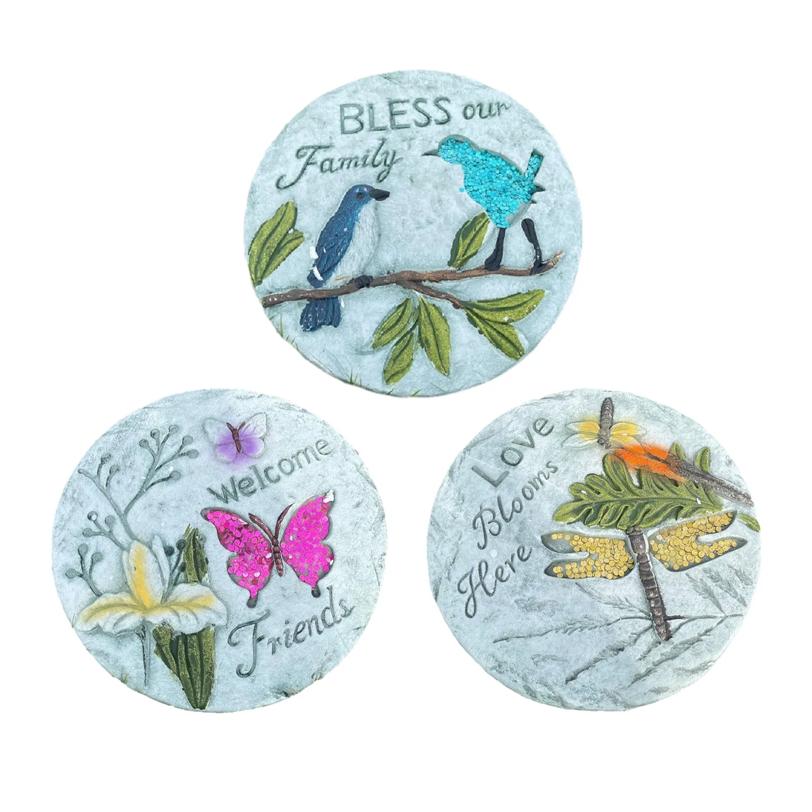 

Garden Decor Stepping Stones Garden Park Ornamental Stepping Stone 3pcs 9.25in Decorative Stone With Bird Butterfly Trendy