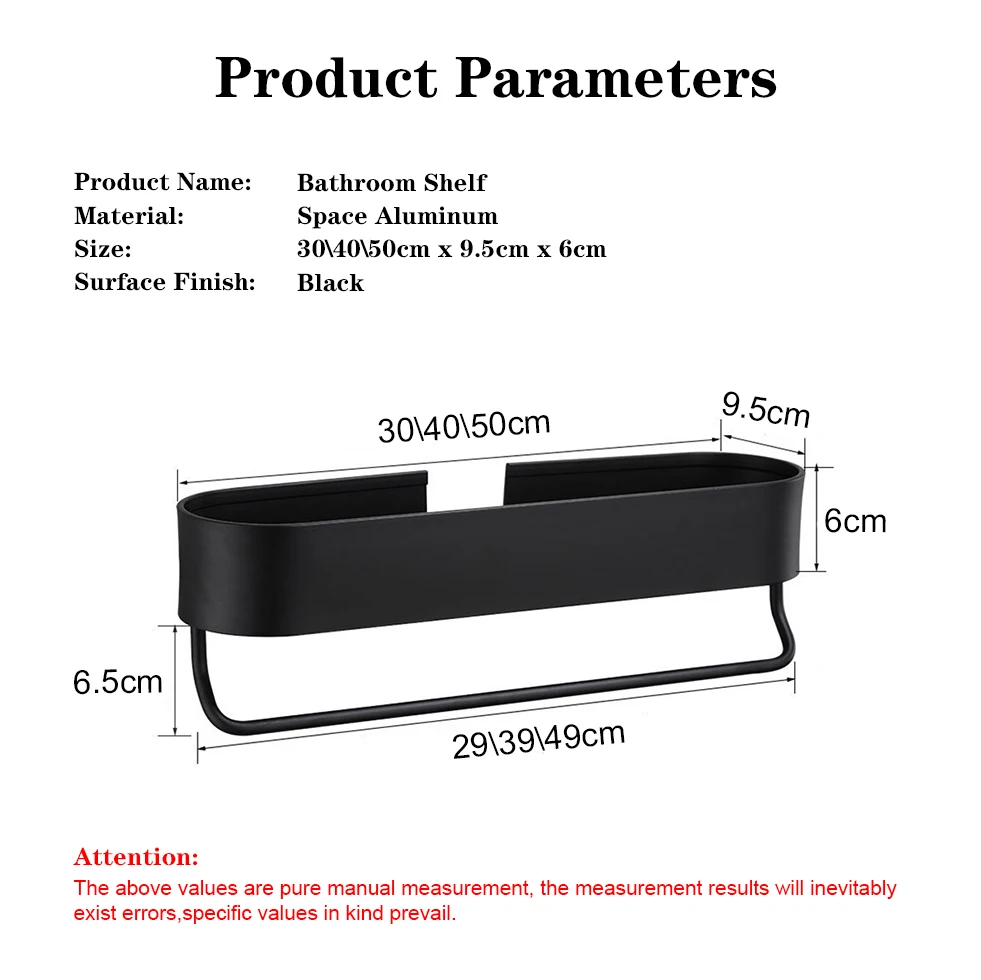 black bathroom shelf 30 50cm lenght kitchen wall shelves shower basket storage rack towel bar robe hooks bathroom accessories free global shipping