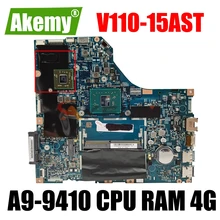 LV114_ASR_MB 15283-2 For Lenovo IdeaPad V110-15AST Laotop motherboard 448.08A01.0021 With A9-9410 CPU RAM 4G DDR4 FRU 5B20L80166
