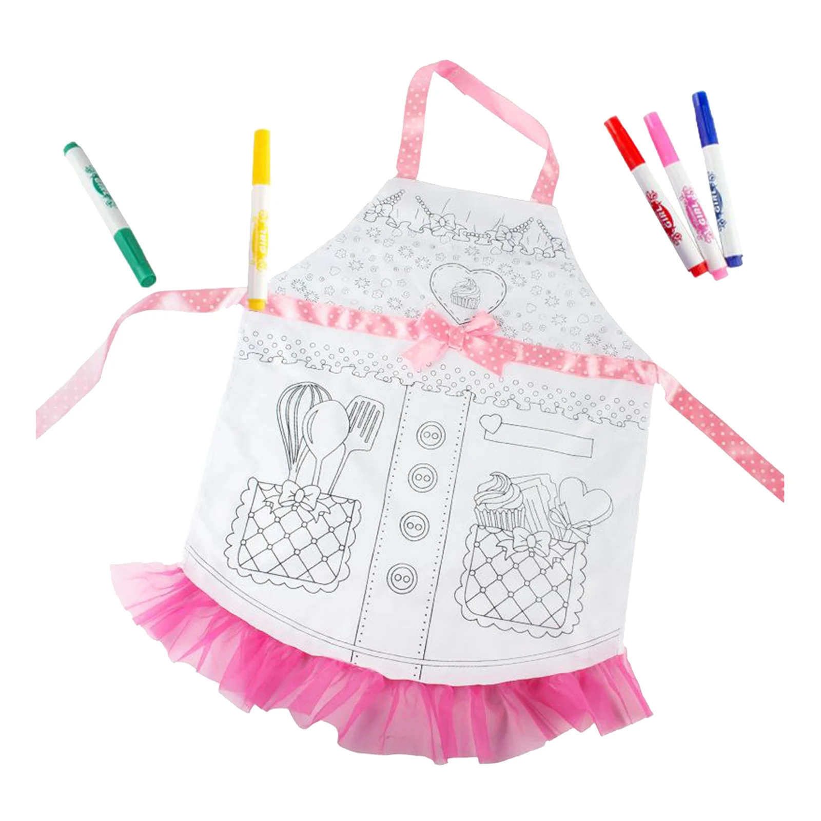 

Детский фартук с 5 цветными ручками для девочек, для ролевых игр, приготовления пищи, выпечки, рисования и садоводства с регулируемым длинны...