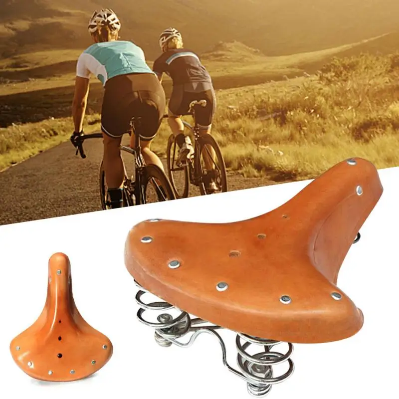 

Bicycle Saddle MTB Mountain Road Bike Cowhide Spring Seat Saddle Vintage PU Leather Seat Mat Cycling Cushion Bicycle Parts