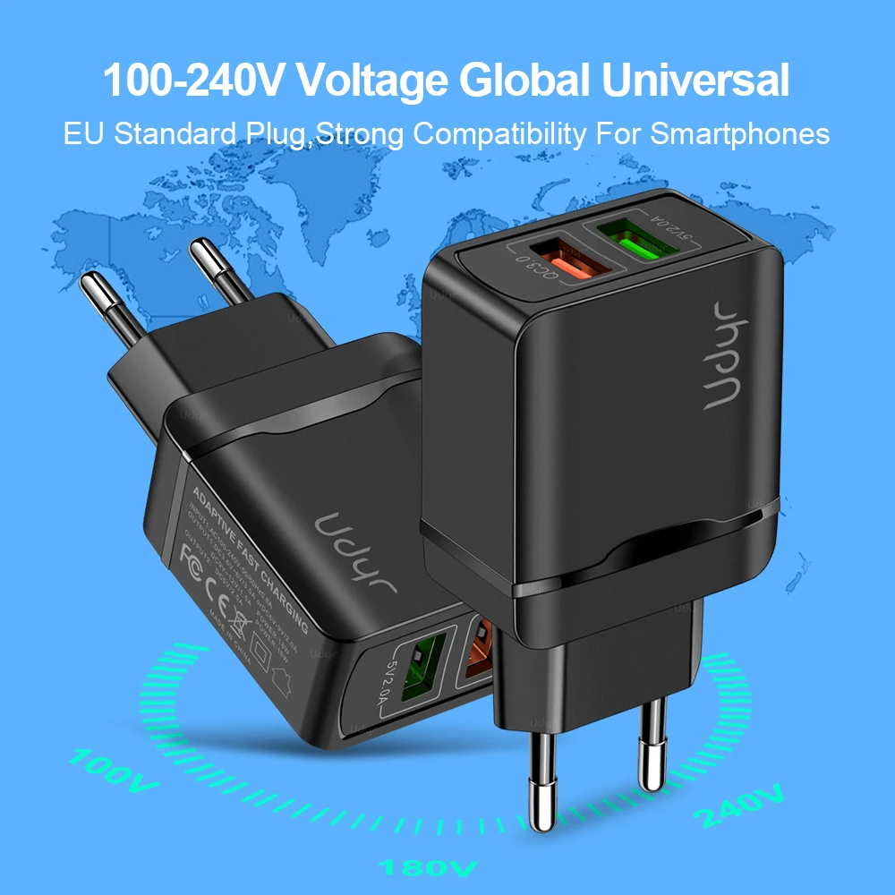 Udyr Quick Charge 3,0 28W QC 3,0 адаптер зарядного устройства с двойным USB EU вилка Дорожное настенное зарядное устройство для мобильного телефона для iPhone 11 samsung Xiaomi