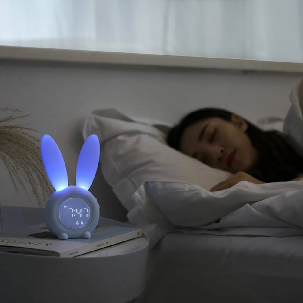 

Cute Bunny Ear LED Digital Alarm Clock Electronic USB Sound Control Rabbit Night Lamp Desk Clock Home Decoration Night Light