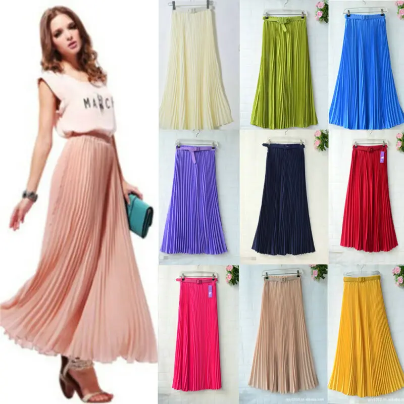 Модная женская Повседневная шифоновая плиссированная двухслойная длинная юбка