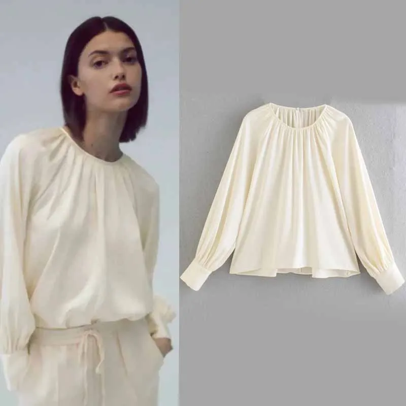 

Womens Elegant Satin Blouse Tops Casual Office Ladies Breathable Silky Loose Fit Solid Color Female Cool Shirts