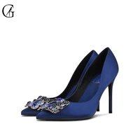 goxeou women pumps fancy high heels rhinestone jewelry brooch bridal ponited toe luxury wedding party office lady shoes 32 46
