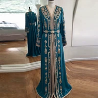 fashion moroccan caftan evening dress applique hand work muslim evening gown long sleeves arabic abaya prom dress robe de soiree