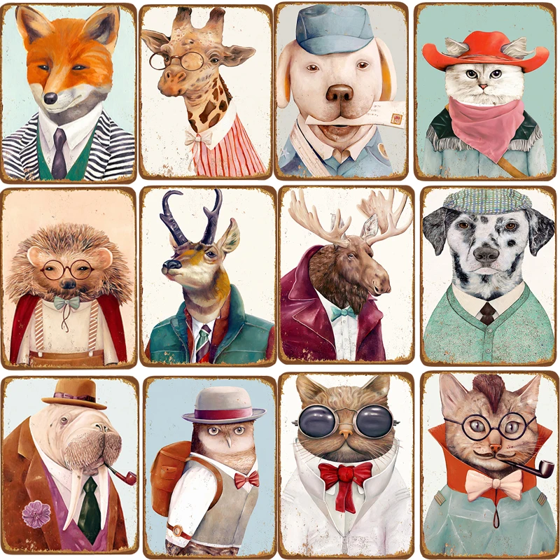 Carteles De Metal Vintage Animal Wall Art Welcome Sign In Home Decor Размер: 20*30 см|Таблички и знаки| |