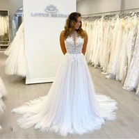 2021 wedding dress halter with sweep train robe de soir%c3%a9e de mariage tulle bridal gown sleeveless elegant vestidos de novia