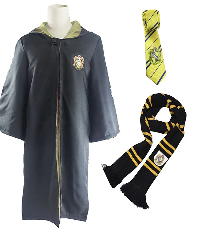 Hufflepuff tie scarf Поттер халат накидка плащ с галстуком шарф палочка очки Ravenclaw Гриффиндор Hufflepuff Слизерин Халат косплей подарок на Хэллоуин - Цвет: Hufflepuff tie scarf