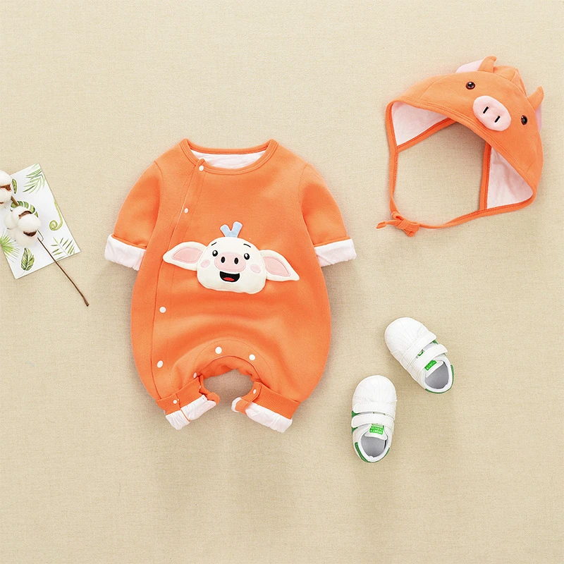 Комплект с длинными рукавами и рисунком поросенка Одежда для новорожденных