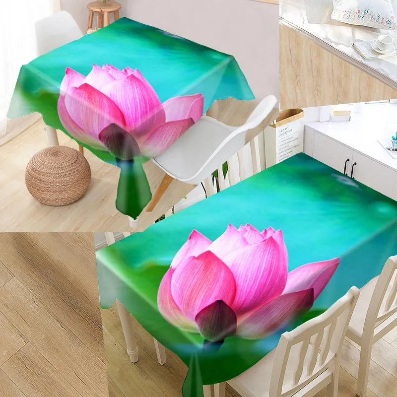 

Lotus Flower Custom Table Cloth Oxford Fabric Rectangular Waterproof Oilproof Table Cover Family Party Tablecloth