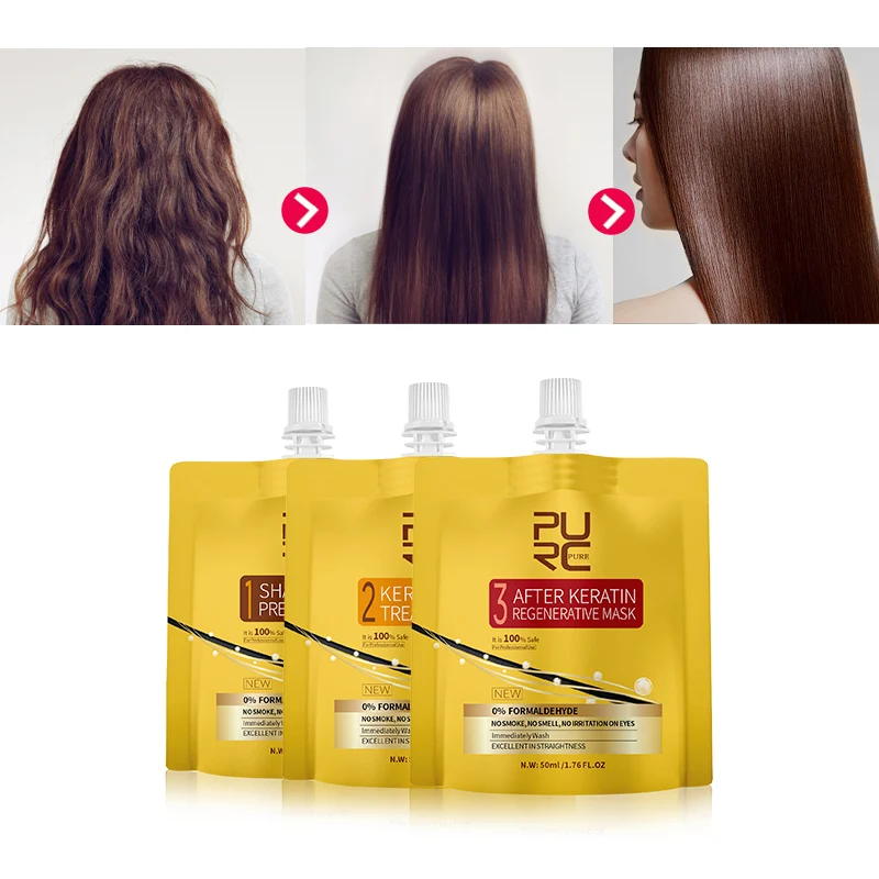 

3pcs New PURC keratin treatment set zero FORMALDEHYDE No Irritation No smoke repair and straighten damage hair skin care