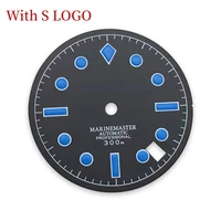 28 5mm nh35a watch dial black modified luminous dial for nh35a watch movement single dual calendar watch dial with s logo
