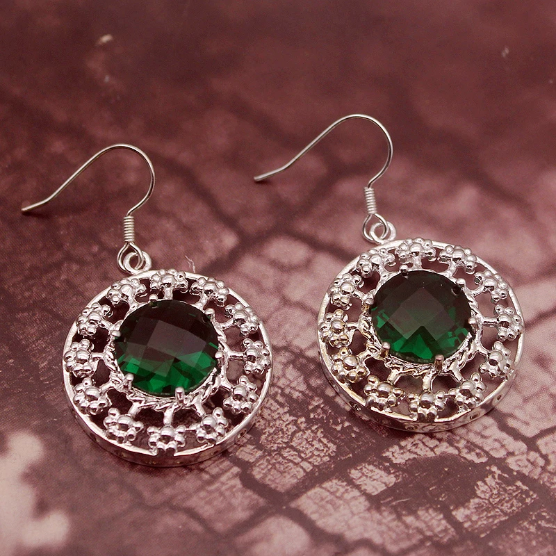Женские серьги-подвески Hermosa круглые серьги с зеленым топазом из стерлингового