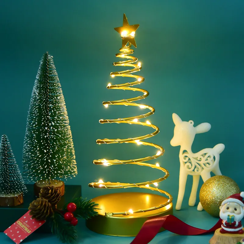 

Spiral Christmas Decoration Ornaments With Lights Wrought Iron Five-pointed Star Desktop Ornaments for Christmas Home Decoration