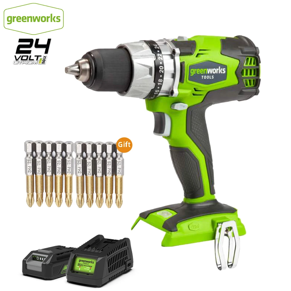 Дрель-шуруповерт Greenworks DigiPro аккумуляторная G-24 24 В 2 скорости с аккумулятором и
