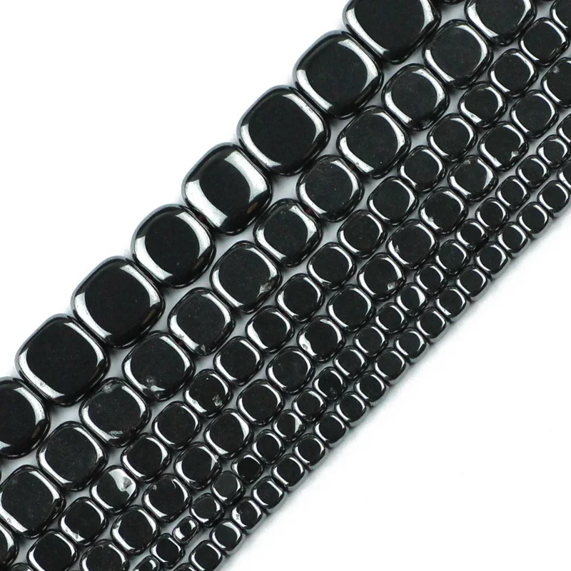 3/4/6/8MM Flat Square Black Hematite Natural Stone Spacer Charm Loose Beads For Jewelry Making Bracelet Necklace DIY Accessories