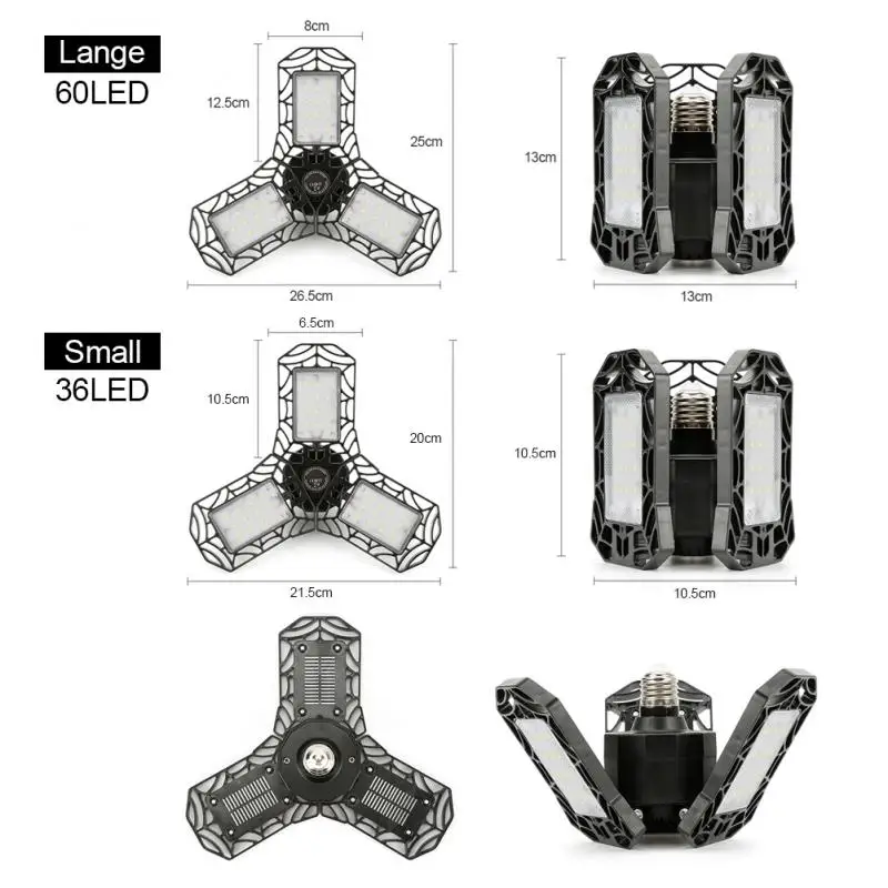 

LED Garage Light 360 Degrees Deformable Ceiling Light For Home Workshop Warehouse Folding Three-Leaf Deformation Modern Lamp