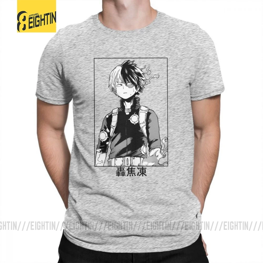 Todoroki Shoto My Hero Academy футболки из очищенного хлопка классические мужские футболки большого размера Футболки с коротким рукавом Популярные Мультяшные - Цвет: Серый