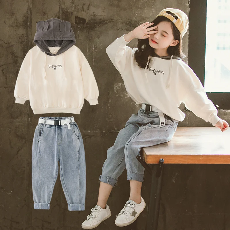 Весна 2020 комплект детской одежды для девочек толстовка с капюшоном и свободные