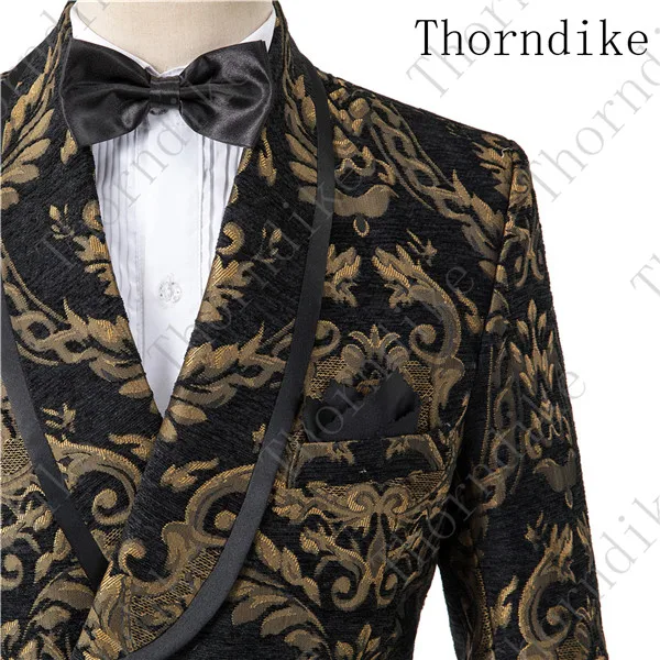 Мужской бархатный блейзер с вышивкой Thorndike золотистый цветочным узором для сцены
