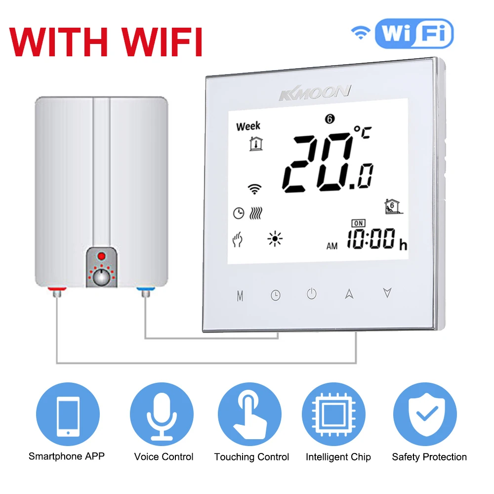 Цифровой термостат для нагрева воды/Газа с подключением Wi-Fi и голосовым управлением, энергосберегающий с Google Home/IFTTT - Цвет: White with WiFi